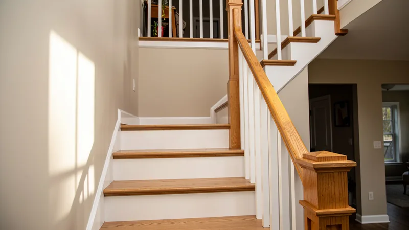 Interior stair railing replacement in a home in Assaria, KS