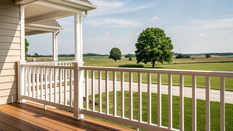 Exterior porch railing installation on a rural home near New Cambria, KS